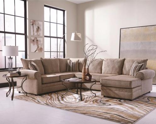 Ultra Soft Chenille Upholstered Sectional in Herringbone Featuring Deep Seating & Chaise Lounger