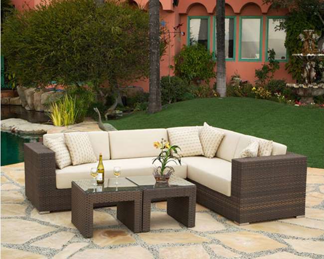 Panorama 4PC Outdoor Patio Deep Sectional Set Featuring All Weather Resin Wicker & Sunbrella Fabric