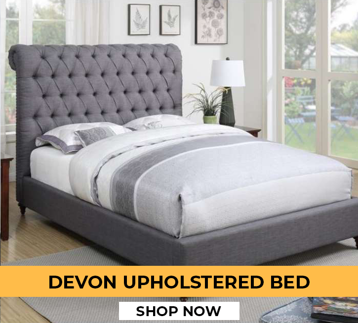 DEVON UPHOLSTERED BED Bed Upholstered in Your Choice Beige Fabric, White or Grey Fabric