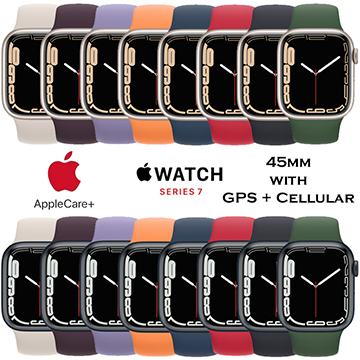 Apple 45mm Series 7 Aluminum Sport Watch With GPS + Cellular Bundled With AppleCare+ Protection Plan
